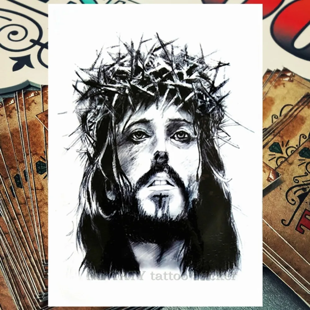 Nu-TATY Jesus с короной шипов Временные татуировки боди-арт флеш тату наклейки 21*15 см водостойкое тату хна поддельные