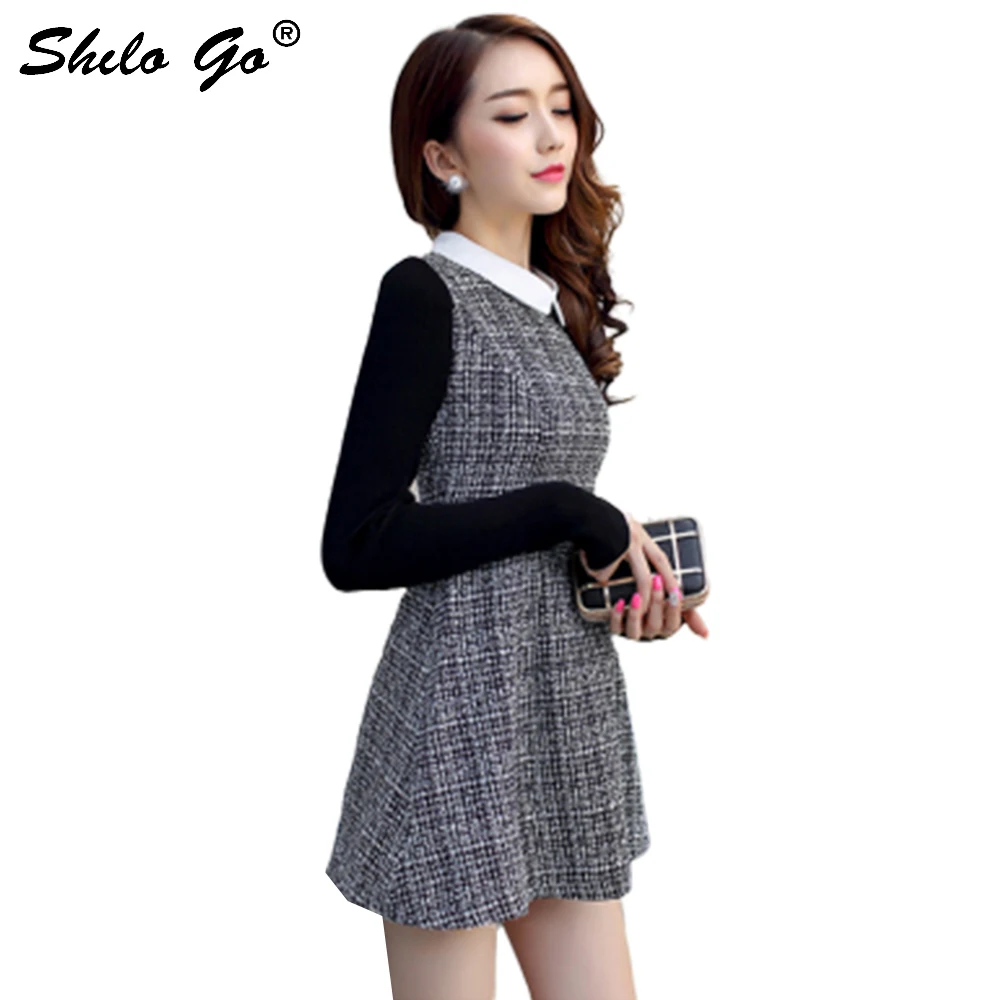 

Grid Print Long Sleeve A Line Zip Dress Women Streetwear Plaid Above Knee Peter pan collar Mini Party Dress