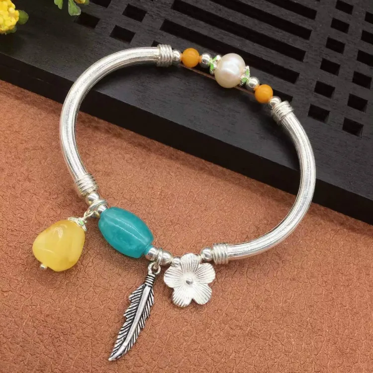 

Original DIY 925 pure silver handmade silver natural with beeswax stylish generous bracelet