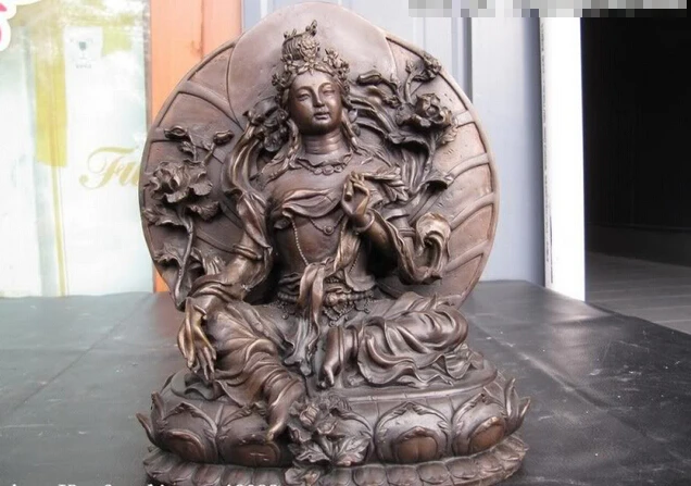 

song voge gem S0569 9 Tibet classical Bronze Statue of padma Green Tara Kwan-yin Guan Yin Buddha