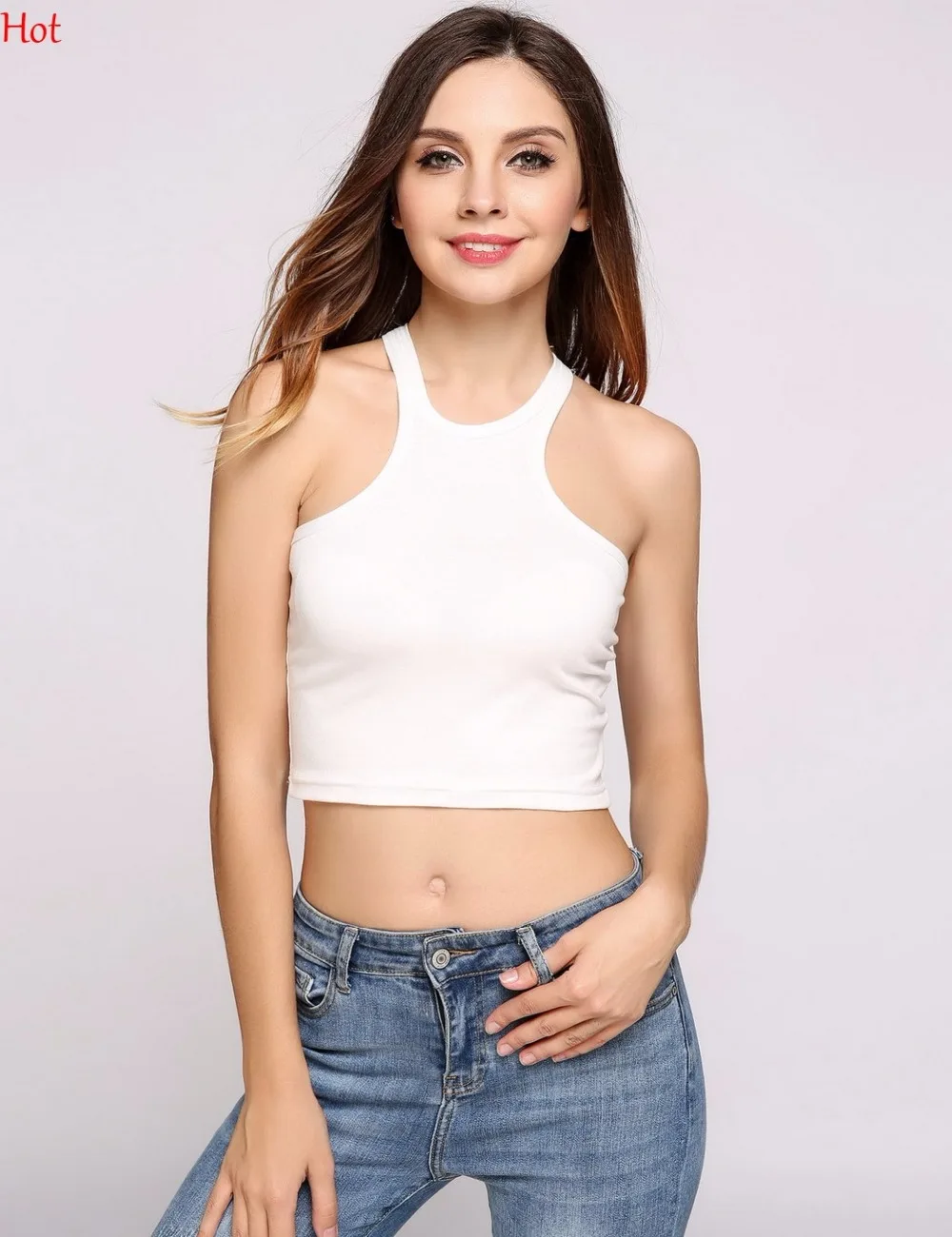 Женские однотонные топы с круглым вырезом Летние Стильные укороченные футболки