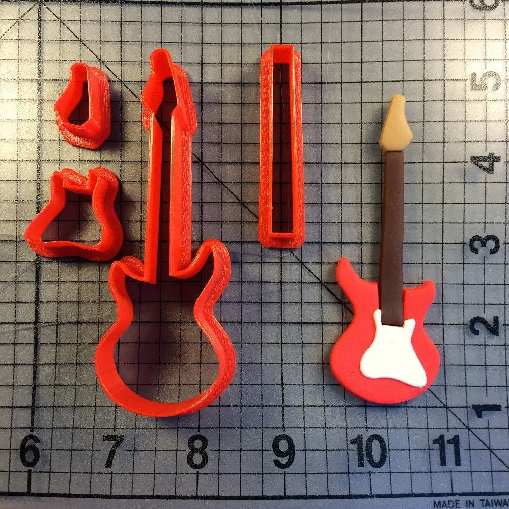 Juego de cortadores de galletas con diseño de guitarra eléctrica, cortador superior de magdalenas con Fondant, herramientas de decoración de pasteles impresas en 3D, moldes para galletas