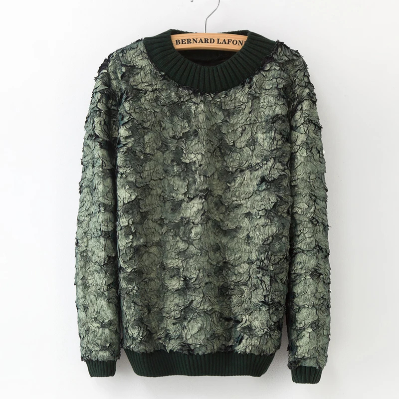 New Korean Women's Pullover Sweaters Plush Winter Long Sleeve Beaded Printed Sweater High Neck Fashion Tops High-Street Women | Женская