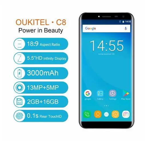 Oukitel C8 18:9 Бесконечность Дисплей 5 &quotСмартфон Android 7 0 3000 мАч 2 ГБ Оперативная память