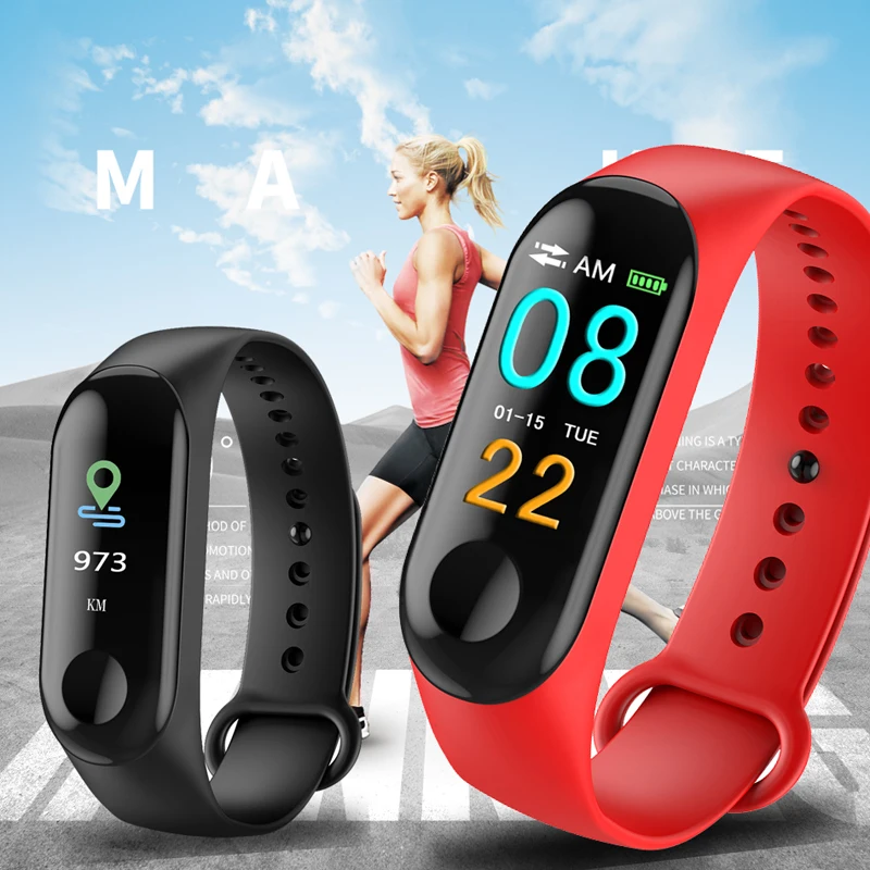 M3 Smart Bracelet Color-screen IP67 Wristband Fitness Tracker blood pressure Heart Rate Monitor band For Android IOS phone | Электроника