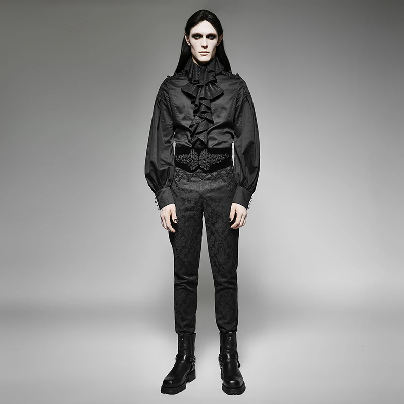 Панк рейв Готический элегантный черный шифон двойной Falbala Для мужчин рубашки
