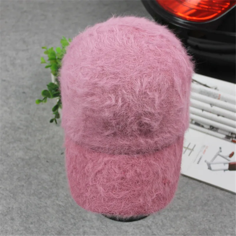 Purple Стильная зимняя теплая бейсбольная кепка с кроликом, изогнутый край, плотные теплые кепки в стиле хип-хоп для женщин, женские бейсболки - Цвет: Purple