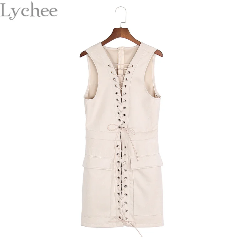 Элегантное сексуальное летнее женское платье Lychee кружевное замшевое кожаное