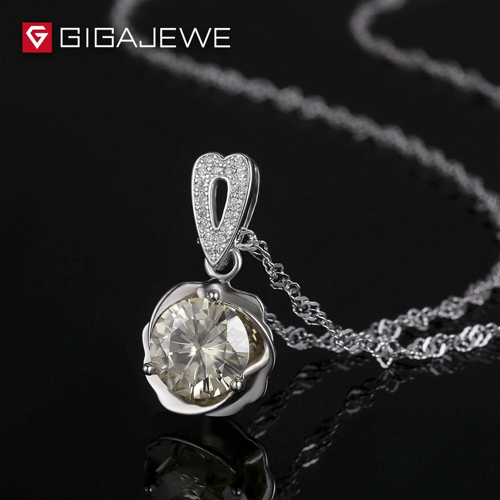 GIGAJEWE 1.5ct желтоватая круглая огранка Свободный Камень Муассанит ожерелье для серебряных ювелирных изделий