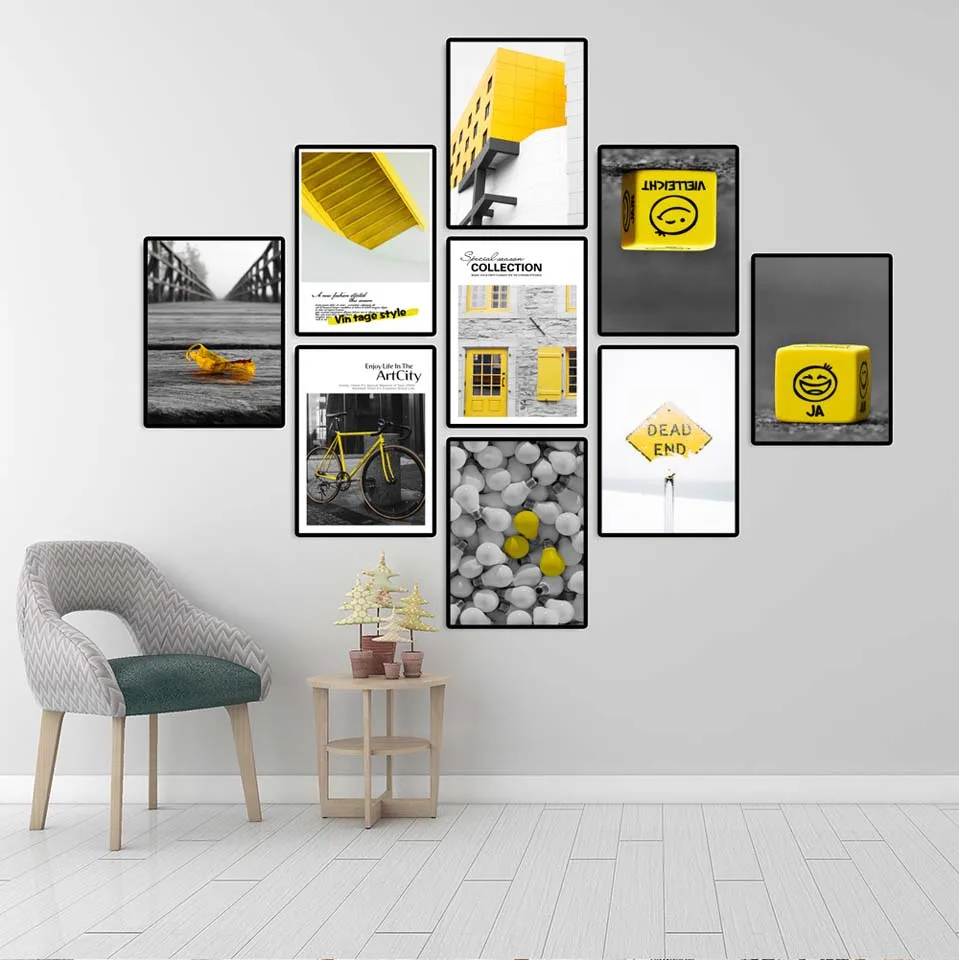 

Декоративный плакат для дома vзвукоизоляции, настенная картина на холсте, картина в скандинавском стиле, желтая, модная, в современном стиле...