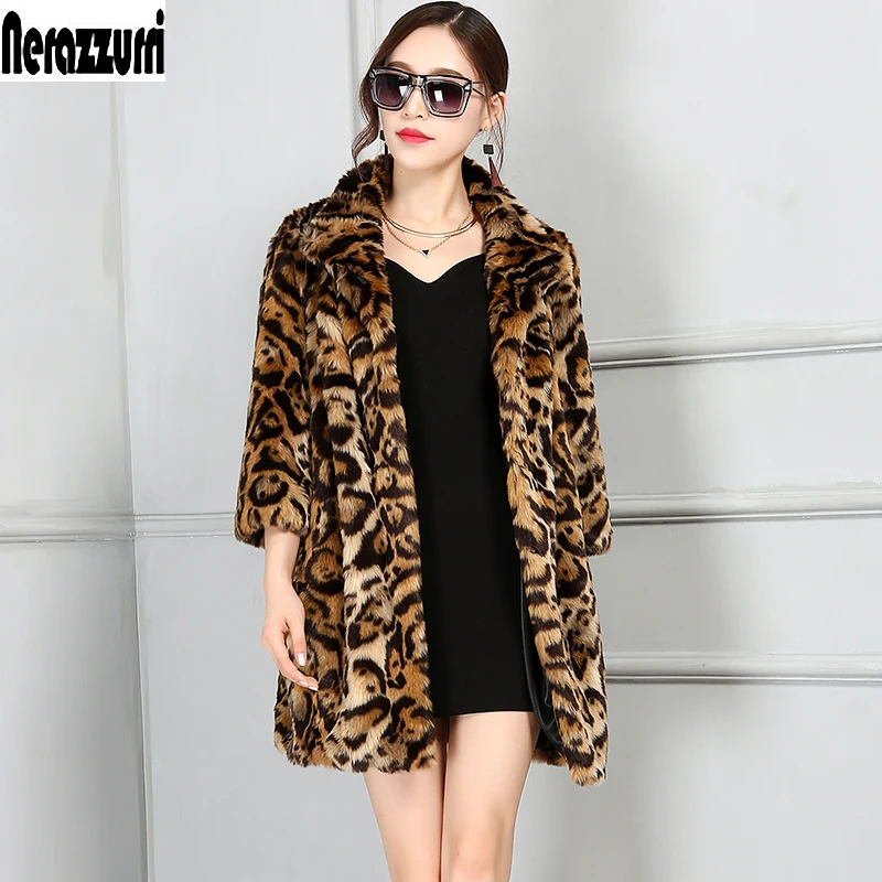 

Nerazzurri Luxury Faux Fur Jacket Women 2017 Winter Leopard Coat Oversized Furry Fluffy Fake Fur Coats Plus Size 4XL 5XL 6XL 7XL