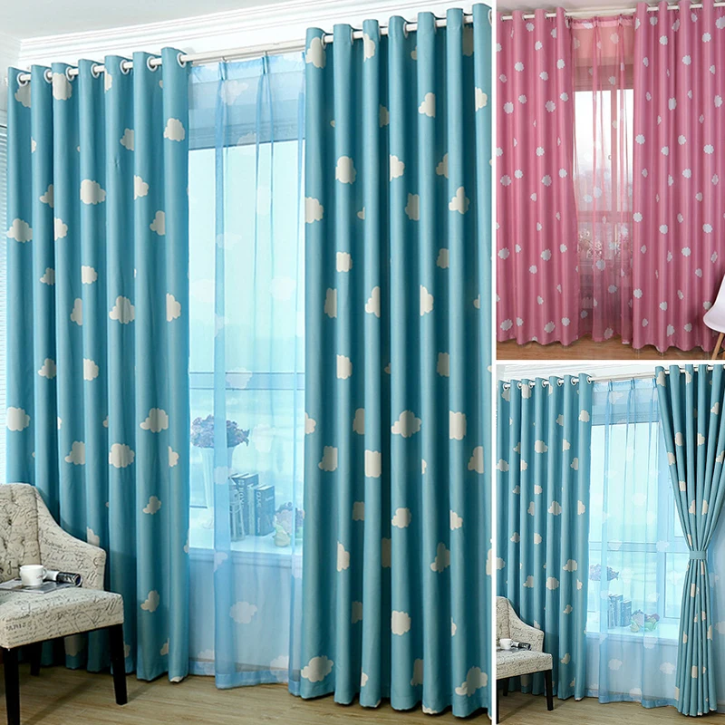 

Window Curtains for Living Room Pink Fabric Curtain + Pastel Chiffon Curtain Fabric Curtains Blackout Clouds