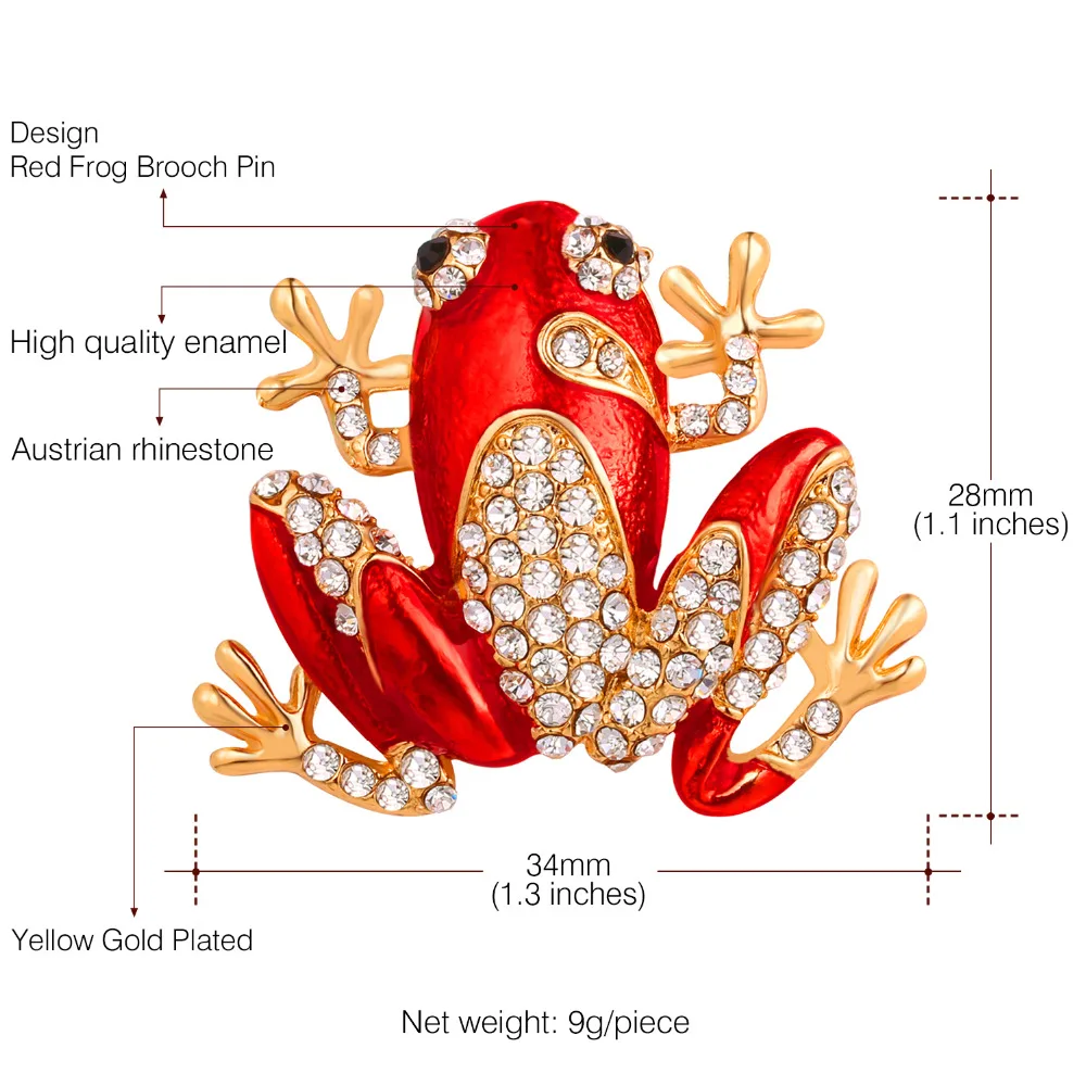 

Kpop Austrian Rhinestone Red/Green Cute Frog Broochs Charm Accessory Gold Color Lovely Gift Pin Animals Jewelry Brooch B2725