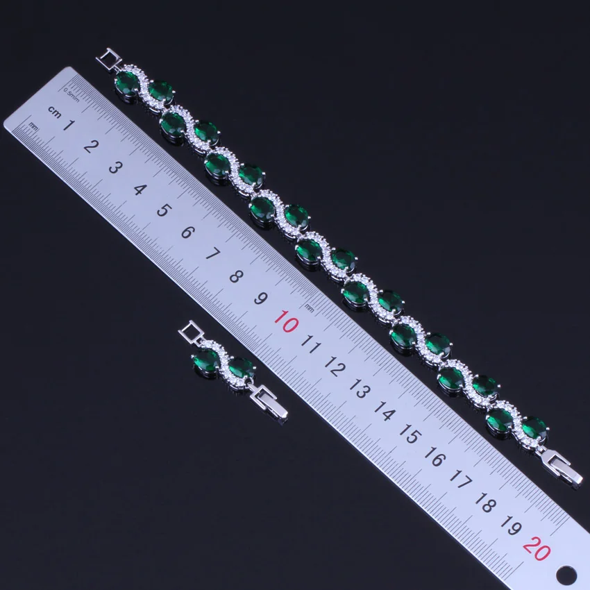 Absorbing Oval Egg Green Cubic Zirconia White CZ Silver Plated Link Chain Bracelet 18cm 20cm V0057 | Украшения и аксессуары