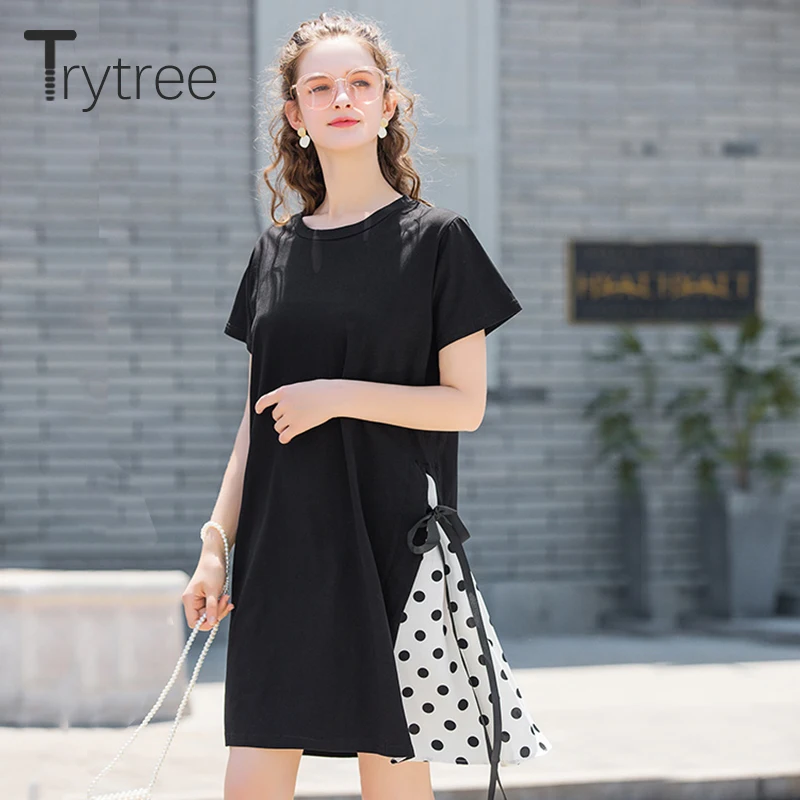 Trytree/2019 летнее женское платье повседневное с круглым вырезом поясом бантом