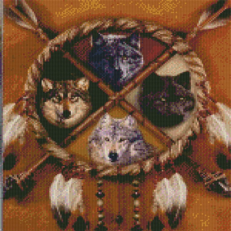 5D DIY Full Drill Round Diamond Painting Dream Catcher Wolf Pattern Embroidery Cross Stitch Wall Stickers | Дом и сад