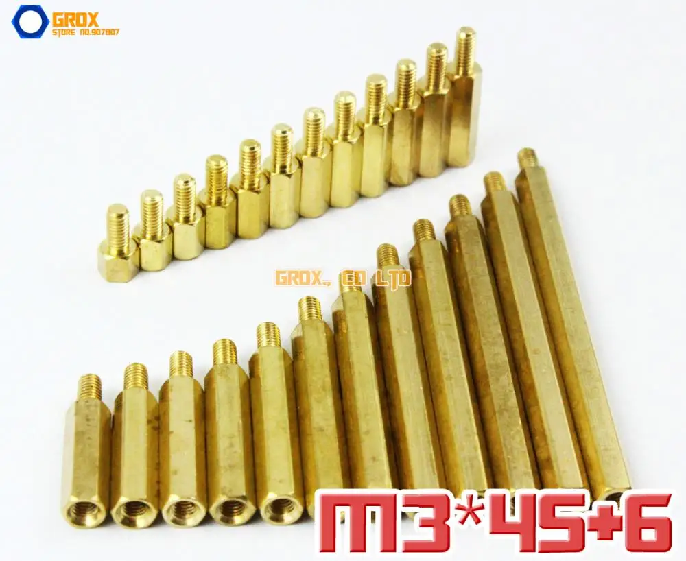 30 шт. латунь M3 x 45+ 6 мм печатной платы Женский к мужчине материнской плате противостояние Hex Spacer