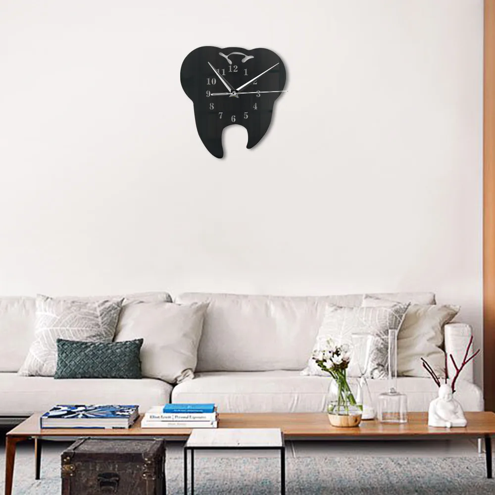 3D Creative Teeth Acrylic Mirror Wall Clock Home Decoration Living room Decor self-adhesive crafts | Дом и сад