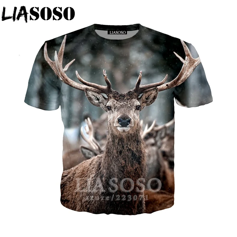 LIASOSO летняя Новинка для мужчин и женщин с 3D принтом животных Олень Футболка