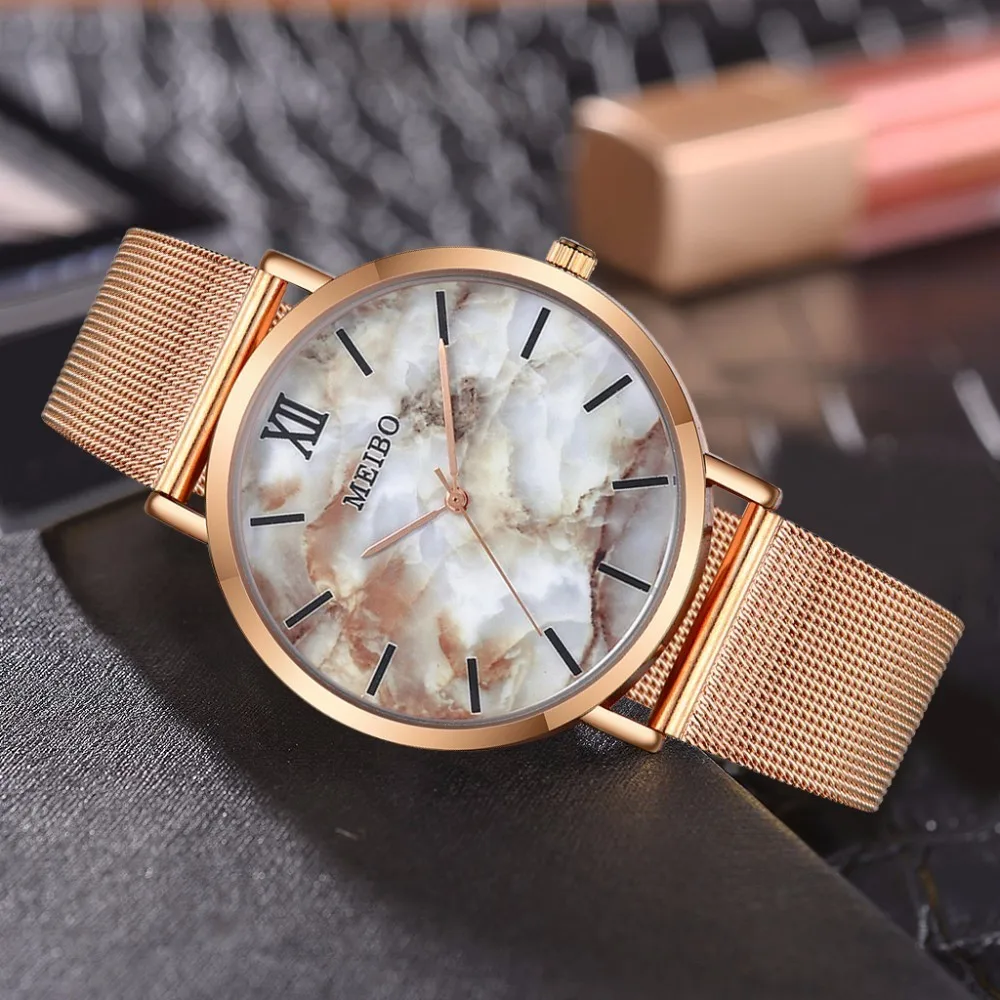 Женские креативные ультратонкие мраморные часы повседневные Роскошные