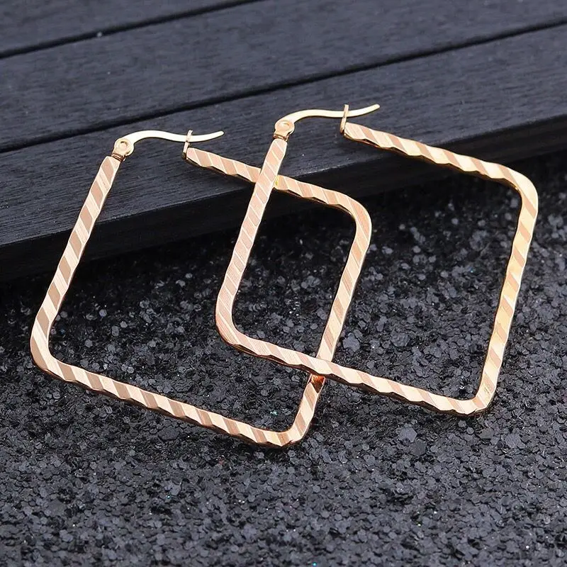 MxGxFam Titanium steel 4 Gold Color Square Circle Rope Hoop Earrings (1pair) Jewelry For Women Fashion 40 mm | Украшения и