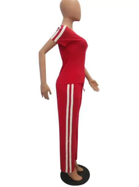 2022 women tracksuit new short sleeve stripes splicing o-neck tee top straight pants suit 2pcs set sporty outfit jumpsuit |