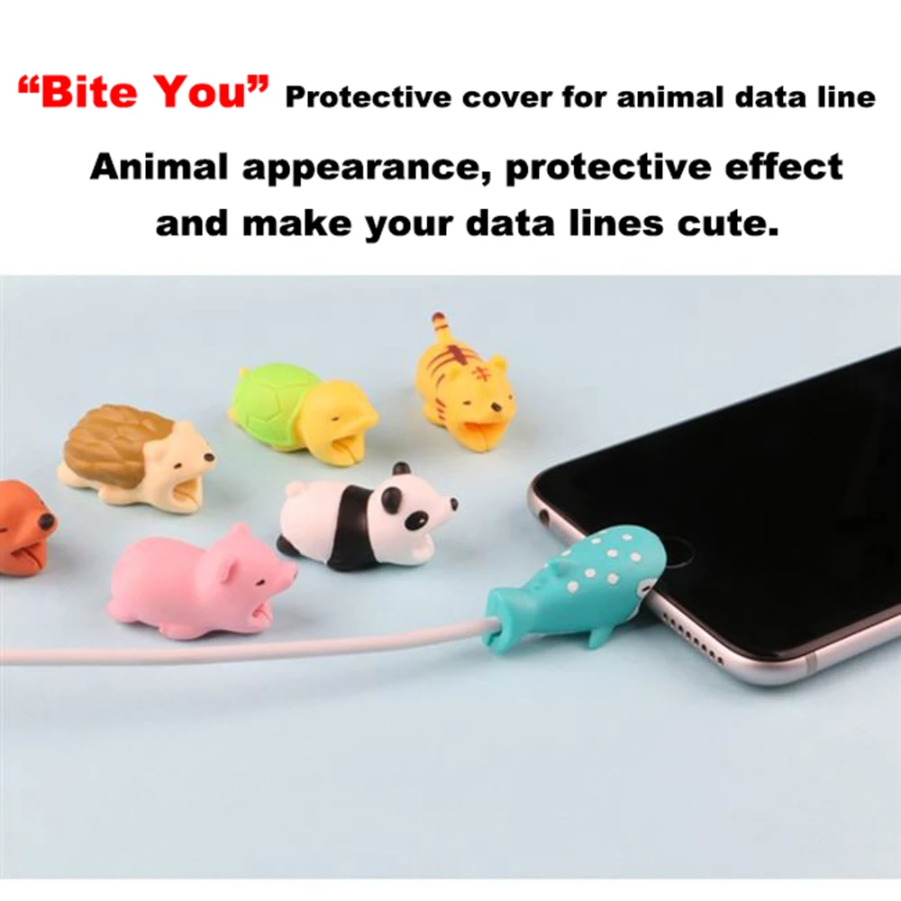 Милые животные укуса моталки для iPhone USB кабель протектор Организатор Chompers тигра