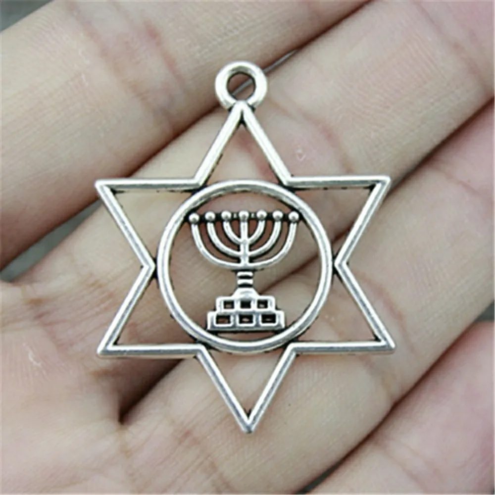 6 шт. подвеска в виде звезды Давида иудаизма Менора Антикварная Серебряная Звезда