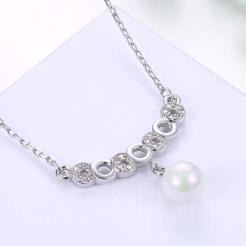

SB-N0237 White S925 Sterling Silver Necklace Jewelry Pave White Pearl Fashion Necklace For Woman Wedding