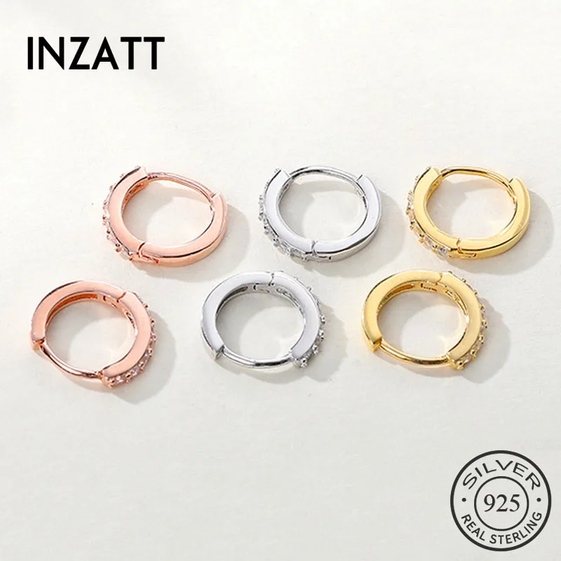 

INZATT Real 925 Sterling Silver Zircon Minimalist Round Hoop Earrings For Fashion Women Party Fine Jewelry 2019 Accessories Gift