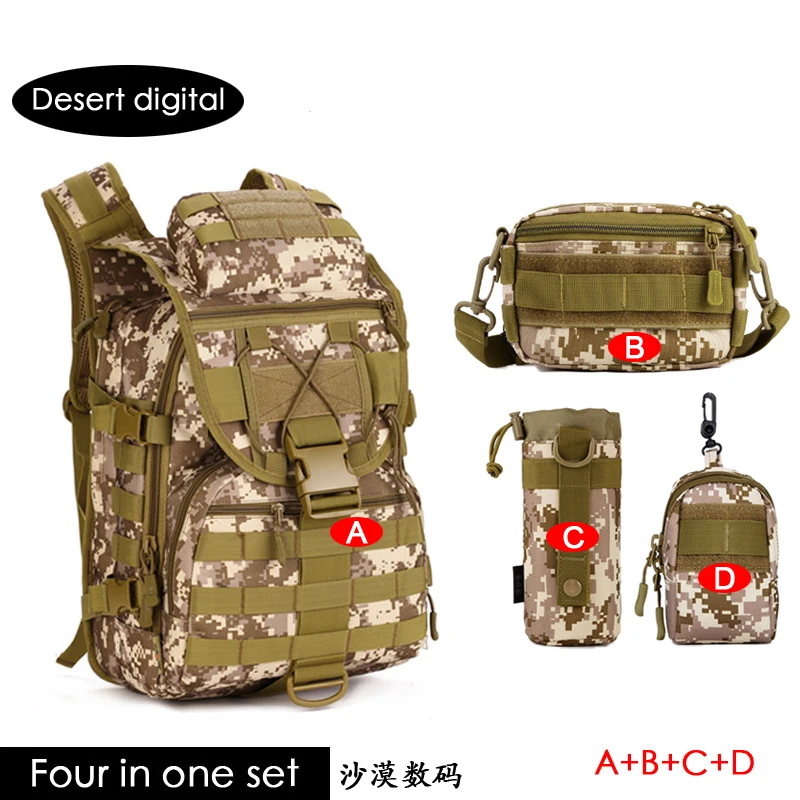 ACU/CP/Black Nylon 40L Tactical Backpack Rucksacks Military Army Bag Men Women Outdoor Waterproof Travel Hiking Camping Bag S413 - Цвет: Desert A B C D set