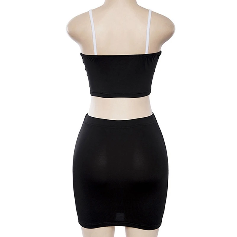 Bigsweety пикантные спагетти комбинация на бретельках Топы Корректирующие + Bodycon юбка