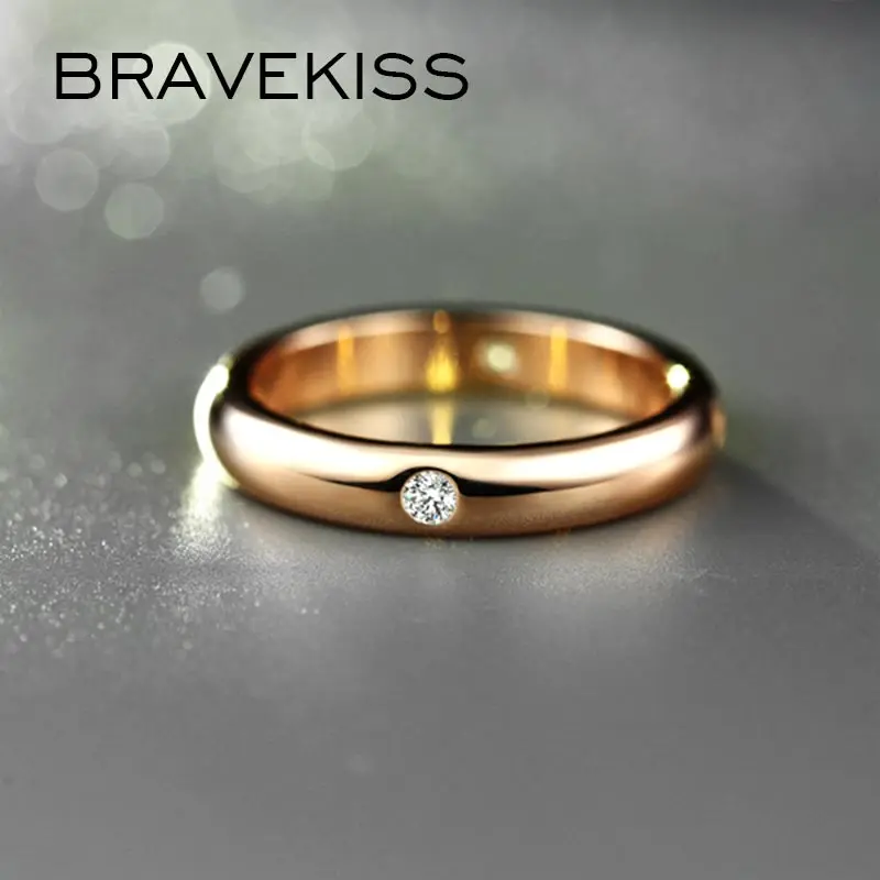 Женское кольцо BRAVEKISS классическое розовое золото с фианитом для свадьбы 2019 |