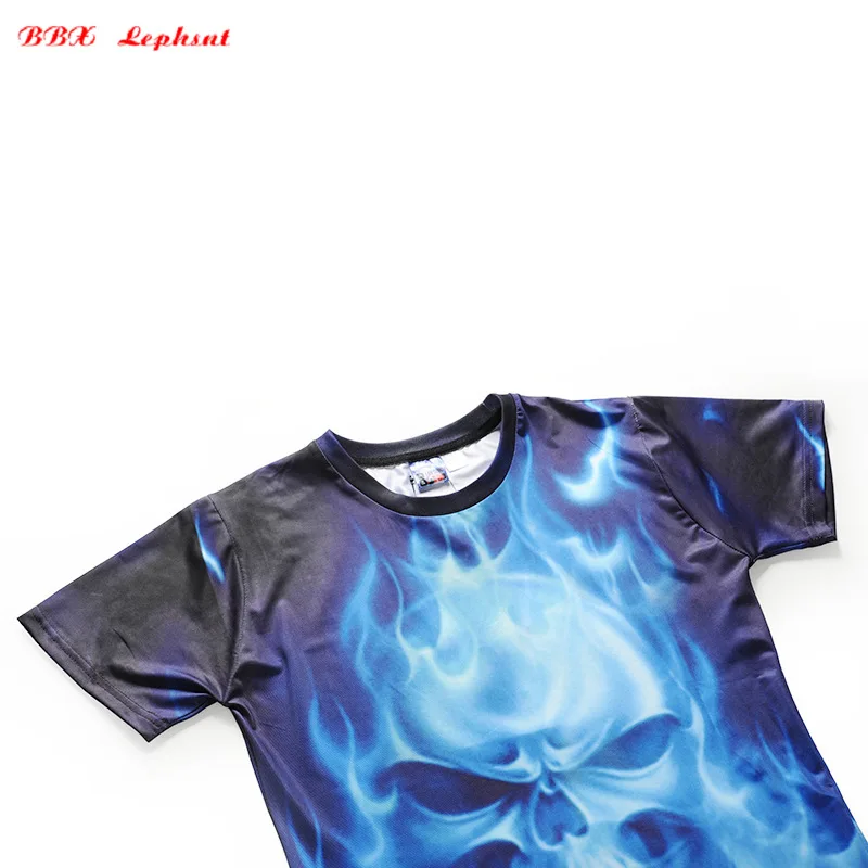 2019 Summer New Fashion 3D Flame Skull Print Short Sleeve Streetwear Youth Tide Brand T-shirt Men's Clothing Tik Tok | Мужская