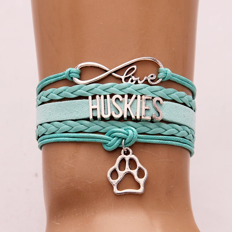 Drop shipping Infinity Love Huskies Bracelet-Pet Dog Paw Charm Leather braided Bracelets &amp Bangles Jewelry Christmas Gift | Украшения и