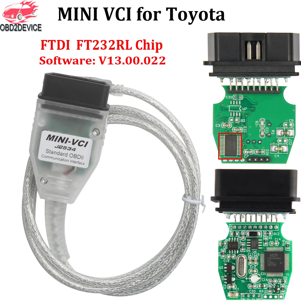 Фото Высококачественный интерфейс MINI VCI J2534 forT.oyota TIS Techstream V13.00.022 FT232RL Chip Автомобильный