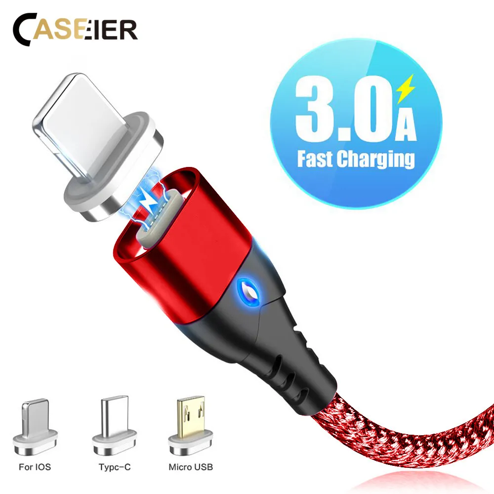 Магнитный кабель CASEIER для iPhone Samsung Huawei кабели Micro USB быстрой зарядки Кабели type c C usb