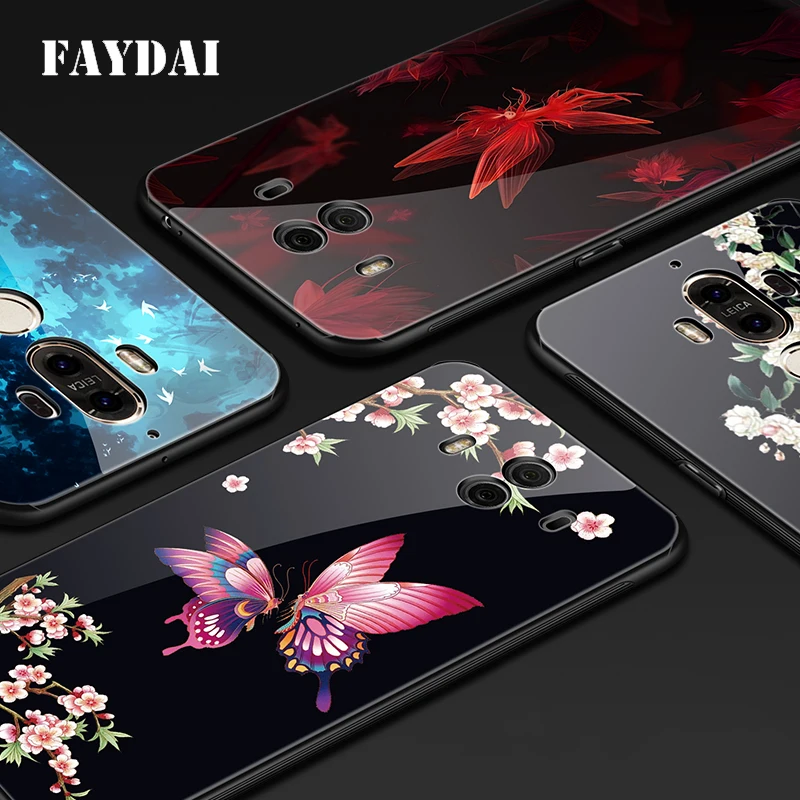 Faydai для Huawei Коврики 10 Pro закаленное Стекло Дело ТПУ Силиконовые цветочным узором