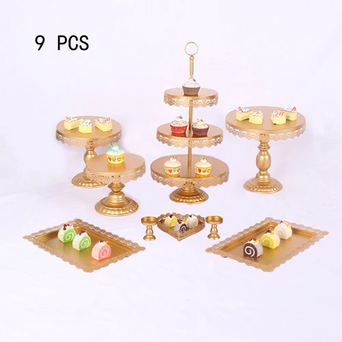 9pcs gold Белые подставки от кашля, свадебные подставки для кексов, набор стеклянных купольных хрустальных конфет, украшения, инструменты для выпечки от кашля, Набор 4-18 штук - Цвет: 9pcs gold