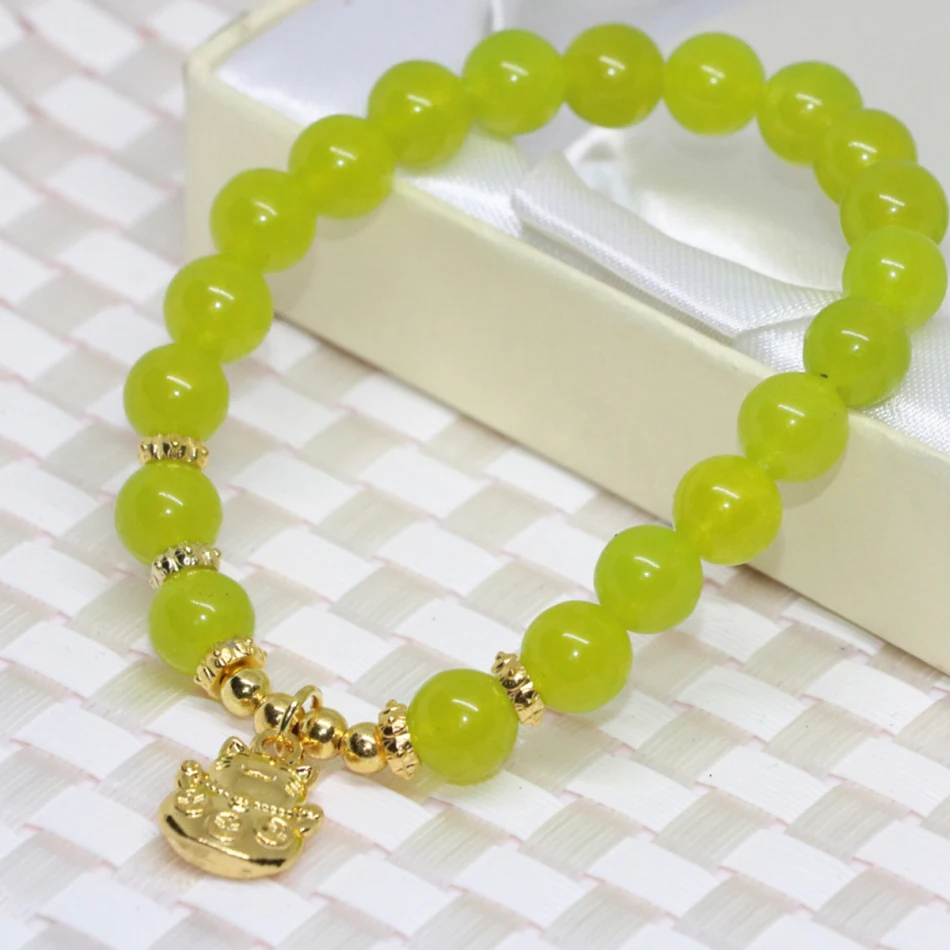 High grade gold color accessories olive green jade chalcedony 8mm round beads fashion women bracelet jewelry 7.5inch B2065|bracelet jewelry|womens
