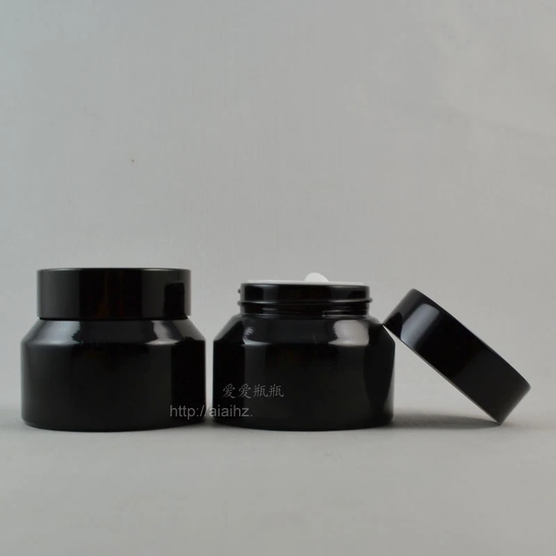 50pieces High quality 50g shiny black cream jar with black lid, glass empty 50ml cosmetic jar, glass jar or cream container 50g