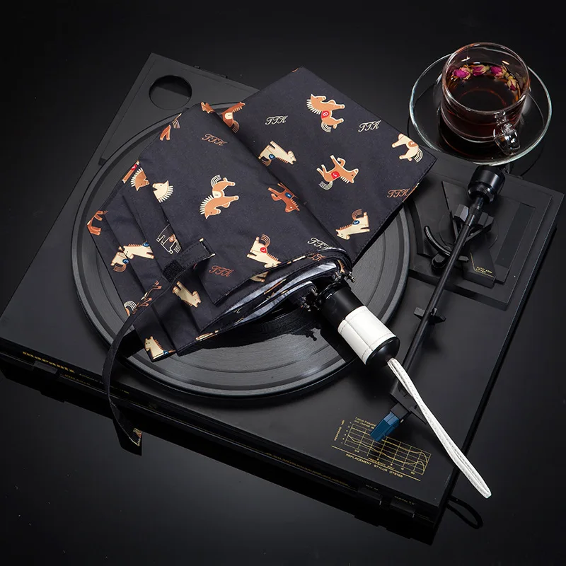 Three Folding automatic Umbrellas For Ladies Parasol Wind Resistant Heart Automatic Umbrella Rain Women Print Anti UV | Дом и сад
