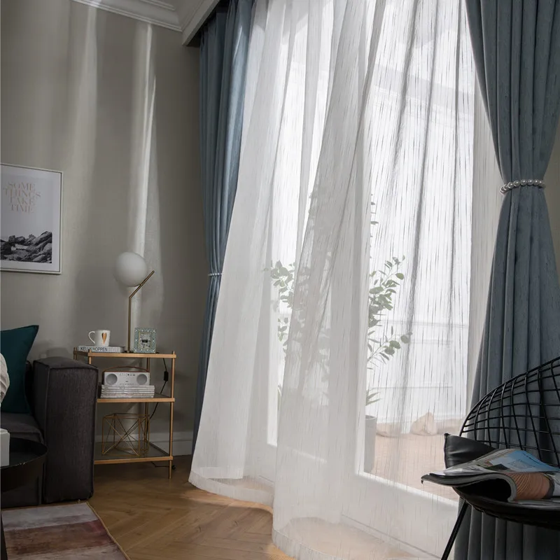 Coffee Tulle Curtains For Kitchen Door White Sheer Striped Curtains Drapes For The Living Room Window Linen Curtains WP039-30