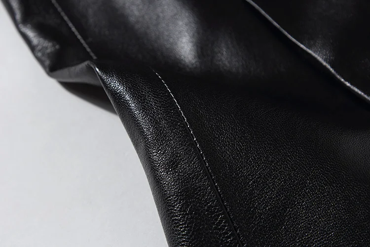 

Winter Woman High Waist A-line Genuine Leather Wrinkle Skirt Lady Casual Bust Plus Big Size Short Faldas Golden Metal Black Jupe