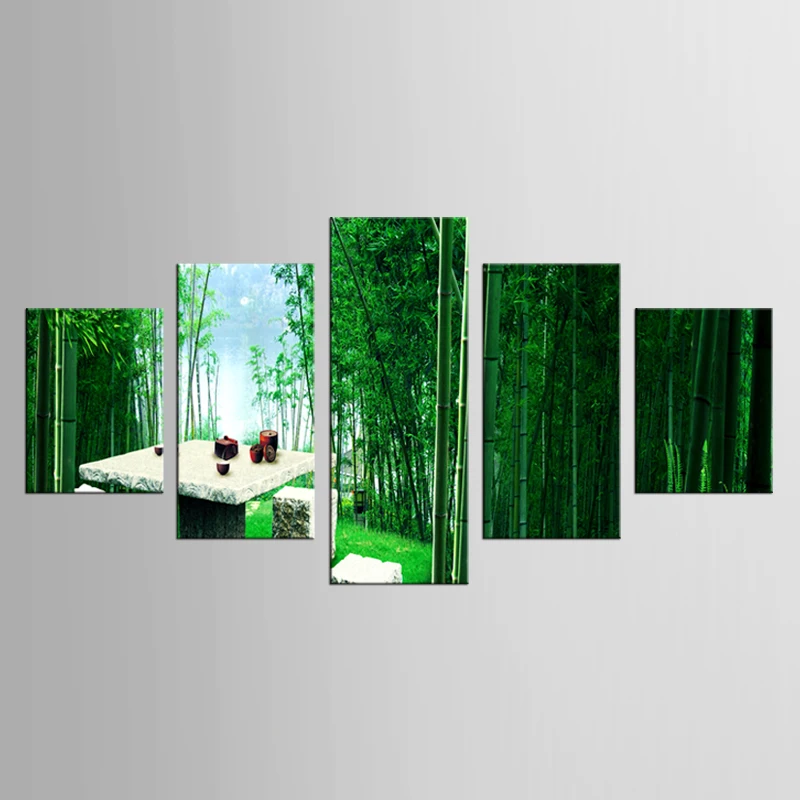 Canvas Printings Bamboo Forest Landscape 5 Pieces/Set Modern Style Cheap Pictures Decorative Wall Art Unframed Poster |