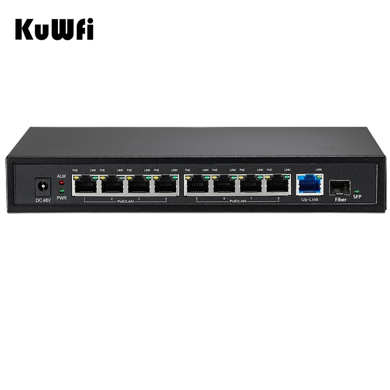 KuWfi В 48 PoE коммутатор 9 Порт м 10/1000/100 гигабитный с SFP волоконный порт беспроводной