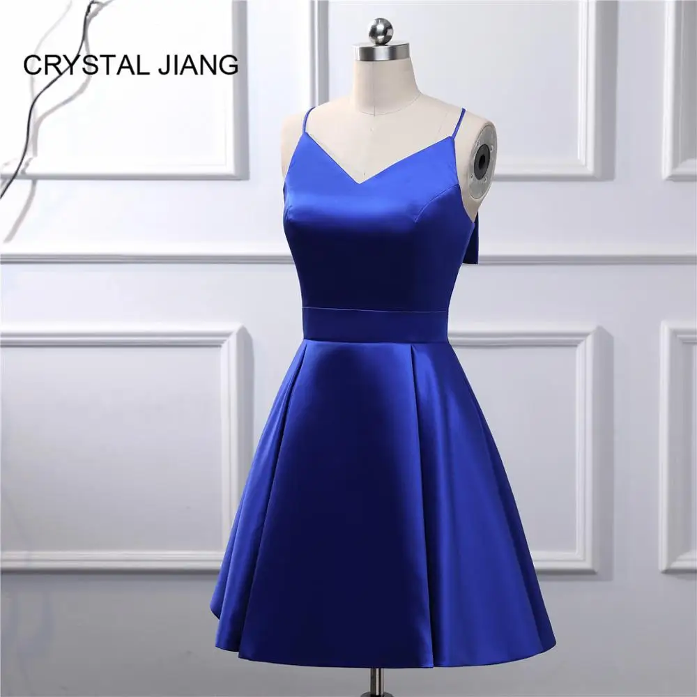 Королевские синие Бальные платья сексуальные V шеи Спагетти ремни Мини vestidos cortos 8 класс выпускные платья - Цвет: same as photo
