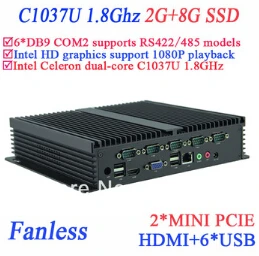 Verkauf Industrielle IPC Lüfterlose Mini-pc 2G RAM 8G SSD INTEL Celeron C1037u 1,8 GHz 6 * COM VGA HDMI RJ45 Windows Oder Linux