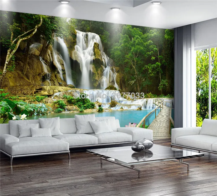 Пользовательские настенные ткани 3D лес водопад природа пейзаж фотообои гостиная фон настенные покрытия современные обои