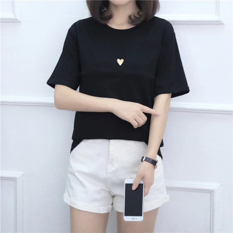 Nursing Zipper Tops Breastfeeding T Shirts for Pregnant Summer Embarazada Short Sleeve Heart Embroidery Tee Maternity Clothes | Мать и